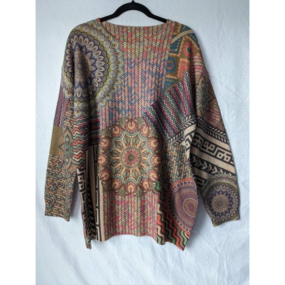 Yesno Sweaters - YESNO Women Sweater Graphic Oversized Pullover Sweater  Hippie Boho Oversize L